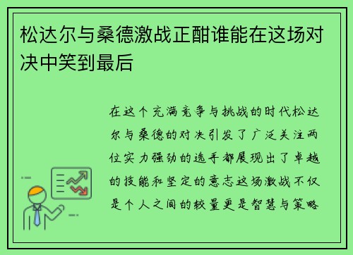 松达尔与桑德激战正酣谁能在这场对决中笑到最后
