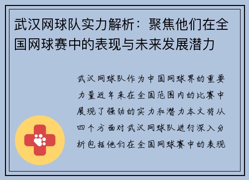 武汉网球队实力解析：聚焦他们在全国网球赛中的表现与未来发展潜力