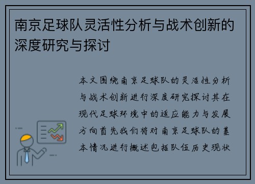 南京足球队灵活性分析与战术创新的深度研究与探讨
